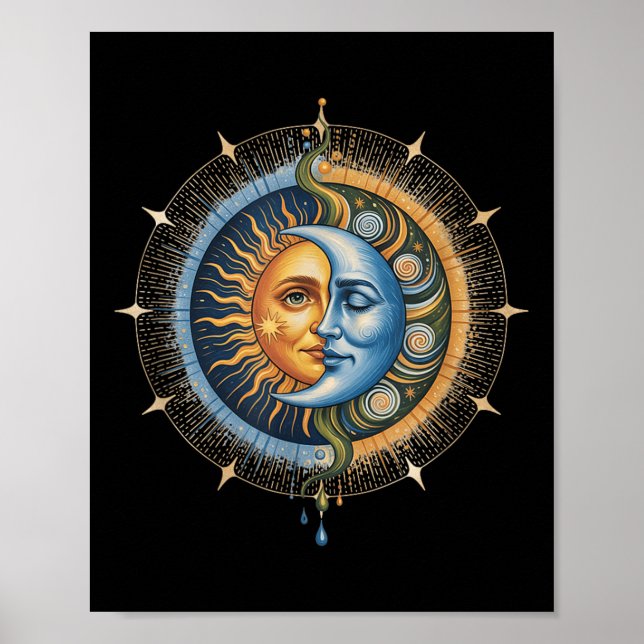 Sun And Moon Celestial Boho Mystical Hippie 90s _3 Poster (Front)