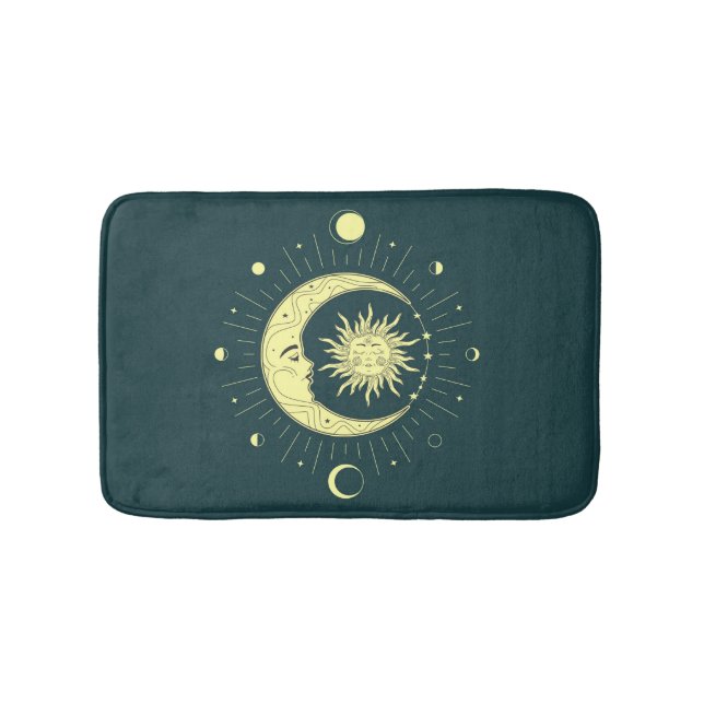 Sun and moon celestial design with moon phases  bath mat (Front)