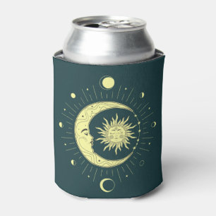 Sun and moon celestial design with moon phases can cooler