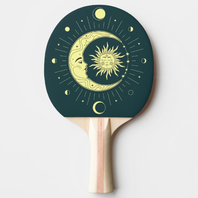 Sun and moon celestial design with moon phases ping pong paddle (Front)