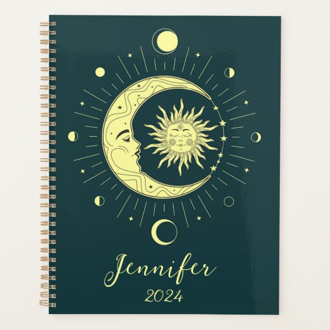 Sun and moon celestial design with moon phases planner (Front)