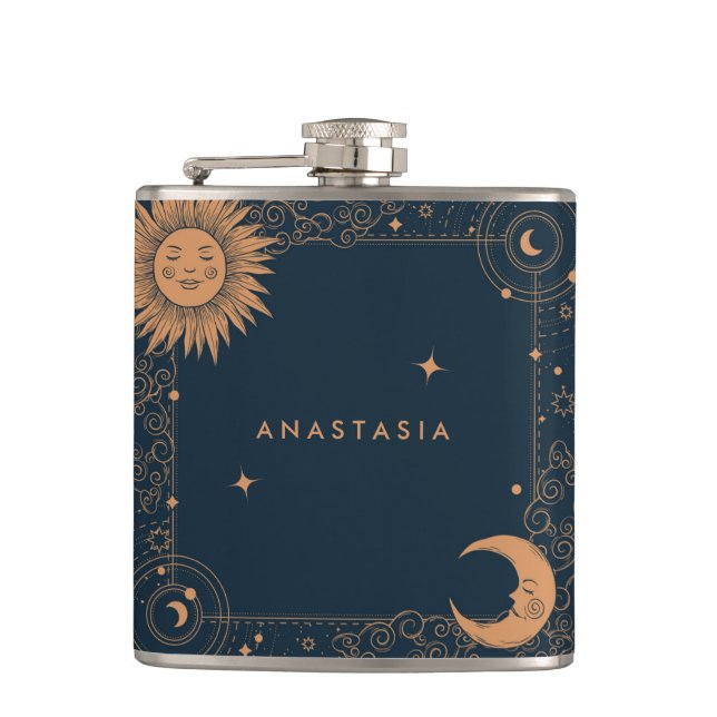 Sun and Moon Celestial Personalised Hip Flask (Front)