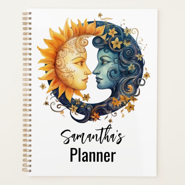 Sun and Moon Celestial Womens Faces Planner (Front)