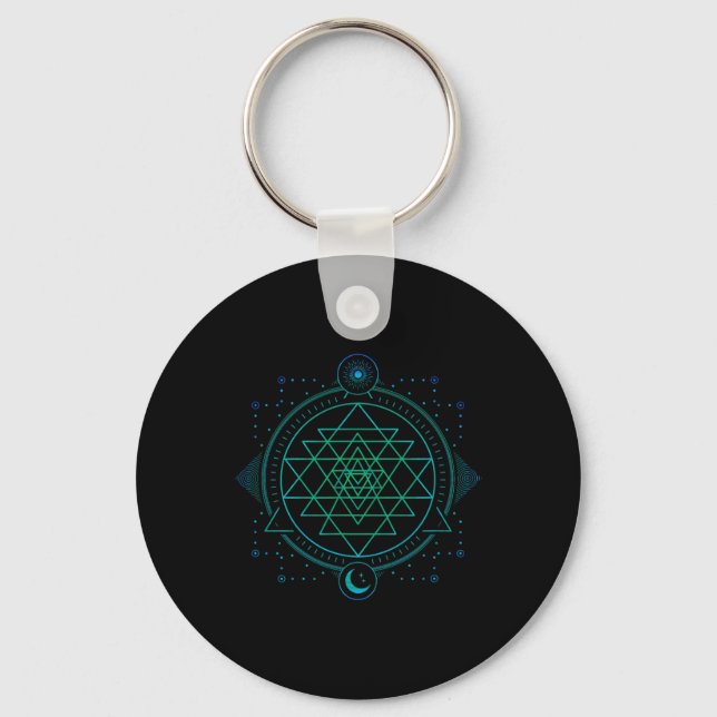 Sun And Moon Chakra Geometry Sri Yantra  Key Ring (Front)