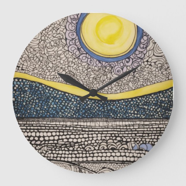 sun and moon chaotic sketch zentangles large clock (Front)