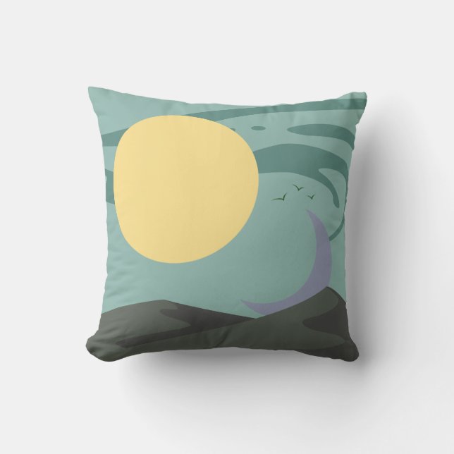 Sun and Moon Day over Desert with Birds Pillow (Front)