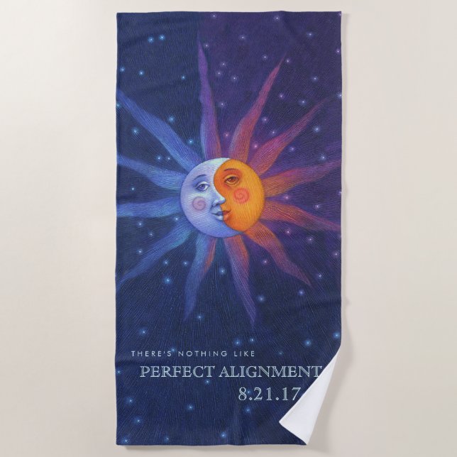 Sun and Moon Eclipse Perfect Alignment Beach Towel (Front)