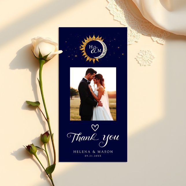 Sun and Moon Elegant Monogram Wedding Thank You Card (Creator Uploaded)