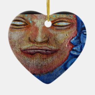 Sun and Moon Face Graffiti Ceramic Tree Decoration