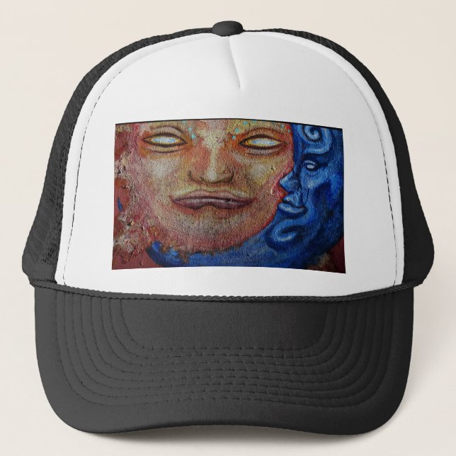 Sun and Moon Face Graffiti Trucker Hat (Front)