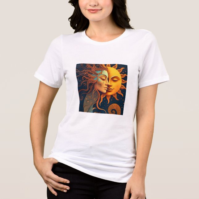 Sun and Moon Face T-Shirt – Celestial Art Tee for  (Front)