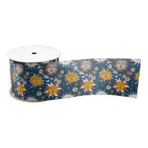 Sun and Moon Floral in Blues & Yellows Satin Ribbon
