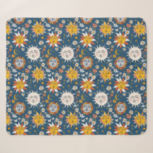 Sun and Moon Floral in Blues & Yellows Sherpa Blanket