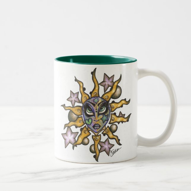 Sun and Moon Girl Turquoise Mug (Right)