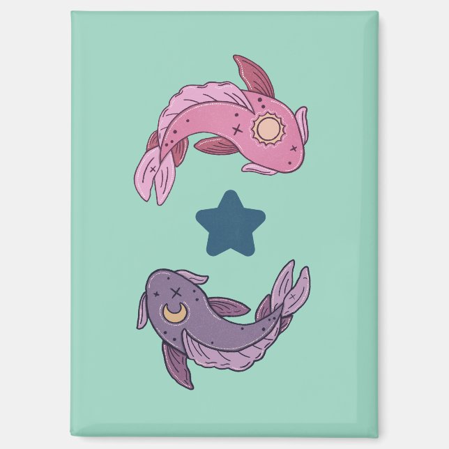 Sun and Moon Koi Fish | Celestial Pisces Art Magnet (Front)