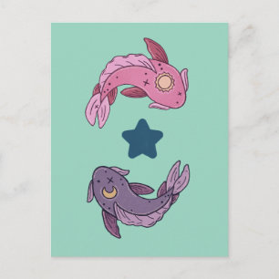 Sun and Moon Koi Fish Celestial Pisces Art Postcard