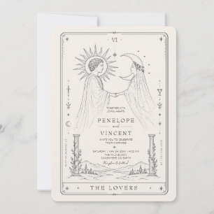 Sun and Moon Line Art Tarot Wedding Invitation