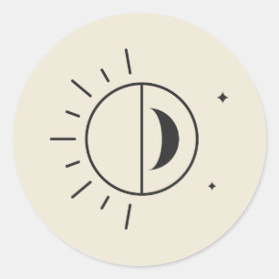 Sun and Moon Minimal Line Drawing Classic Round Sticker