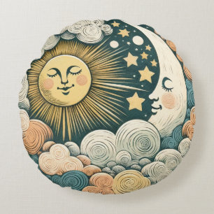 Sun and Moon MoonChild Sunshine                    Round Cushion