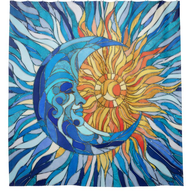 Sun and Moon Mosaic Art Shower Curtain (Front)