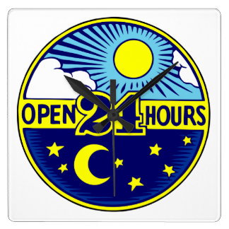 Sun and Moon Open 24 Hours Square Wall Clock