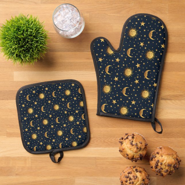 Sun and Moon Oven Mitt & Pot Holder Set (Top Down)