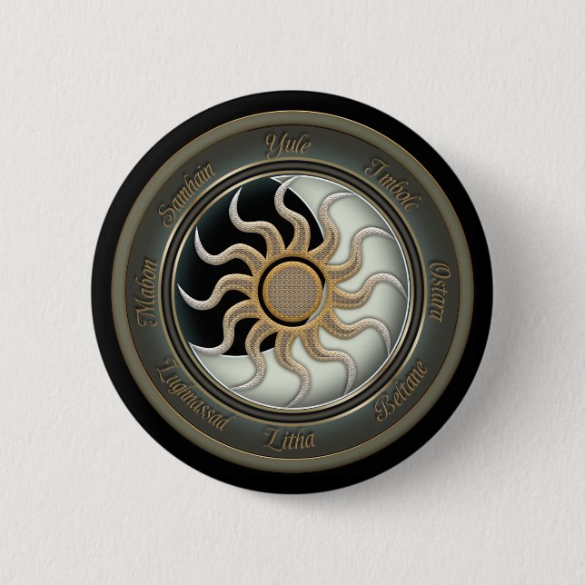 Sun and Moon Pagan Wheel 6 Cm Round Badge (Front)