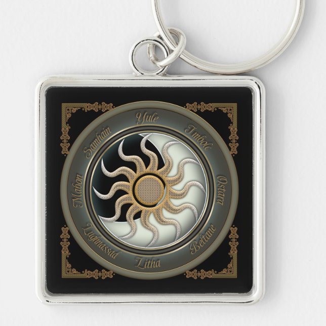 Sun and Moon Pagan Wheel Key Ring (Front)