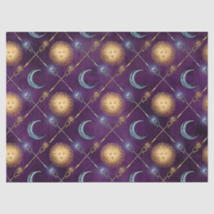 Sun and Moon Pattern on Purple Decoupage Tissue Paper