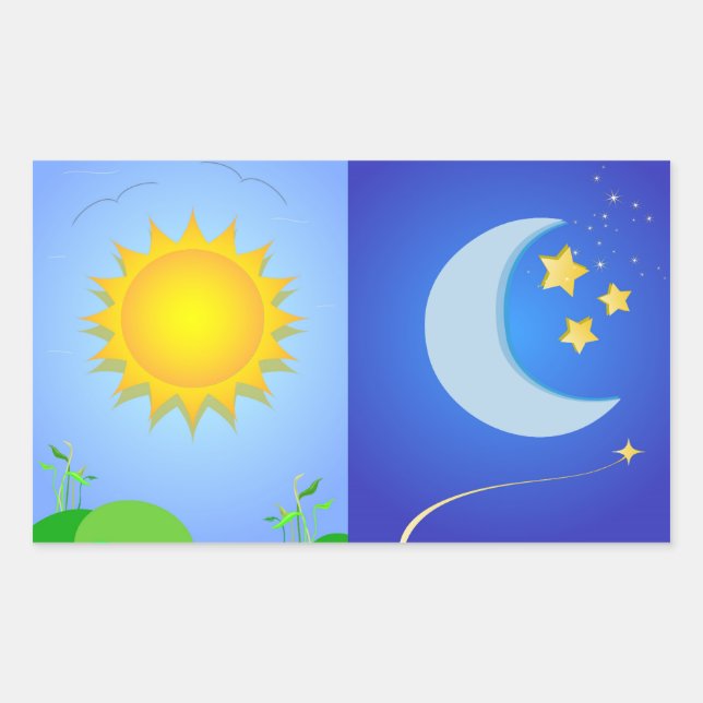 sun and moon rectangular sticker (Front)