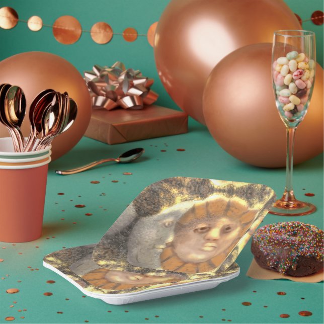 Sun And Moon Symbol Relic Artwork Design  Paper Plate (Multi)