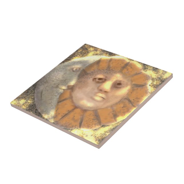 Sun And Moon Symbol Relic Artwork Design  Tile (Side)