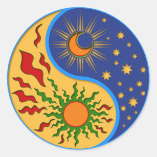 Sun and Moon Yin Yang Colourful Classic Round Sticker