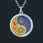 Sun and Moon Yin Yang Colourful Silver Plated Necklace<br><div class="desc">A Yin Yang sun and moon design in a paper cutout style.</div>
