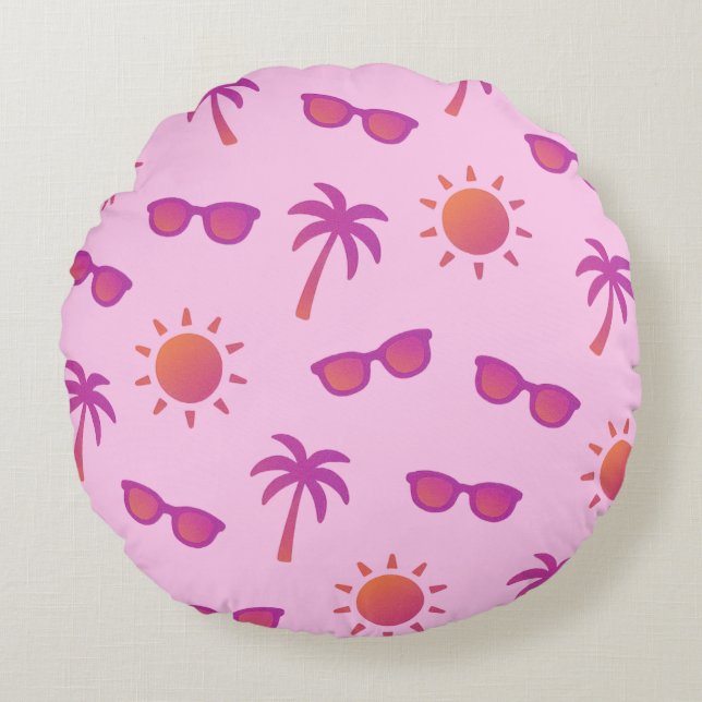 Sun And Palm Trees Round Cushion (Front)