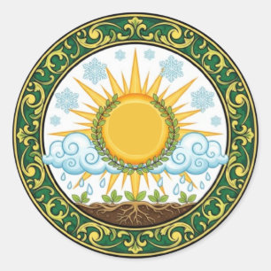 Sun and Rain Nature Cycle Botanical Emblem ART Classic Round Sticker
