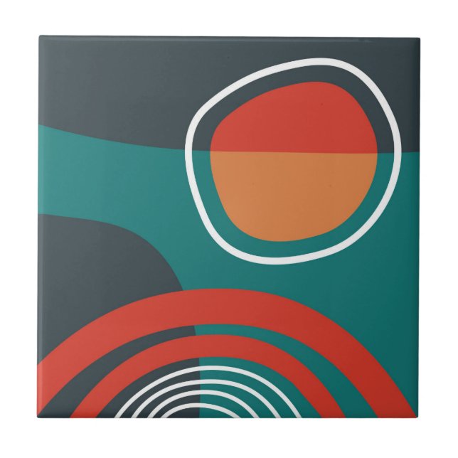 Sun and rainbow blue red white boho artwork tile (Front)
