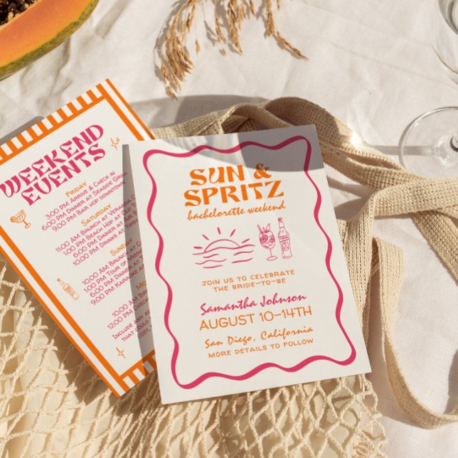Sun and Spritz Bachelorette Weekend Itinerary Invitation (Creator Uploaded)