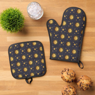 Sun and Stars Oven Mitt & Pot Holder Set
