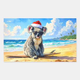 Sun and Surf Koala Santa Hat An Aussie Christmas Rectangular Sticker