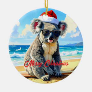 Sun and Surf Koala Santa Hat Ceramic Tree Decoration
