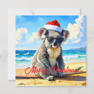 Sun and Surf Koala Santa Hat Holiday Card