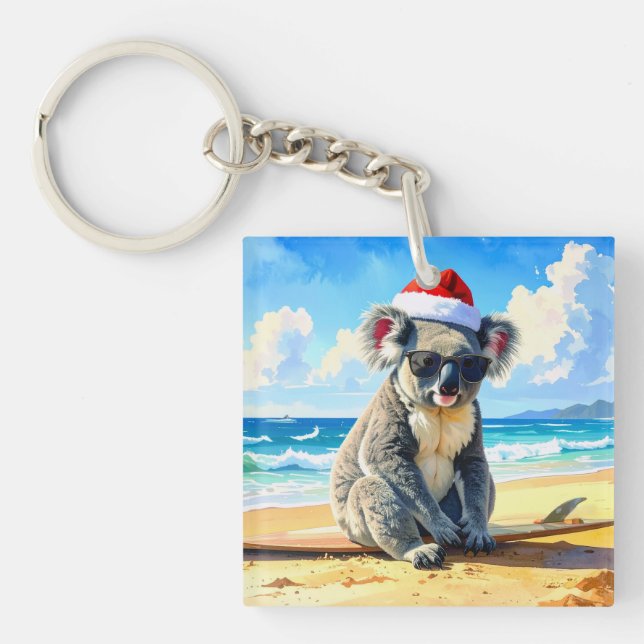 Sun and Surf Koala Santa Hat Key Ring (Front)