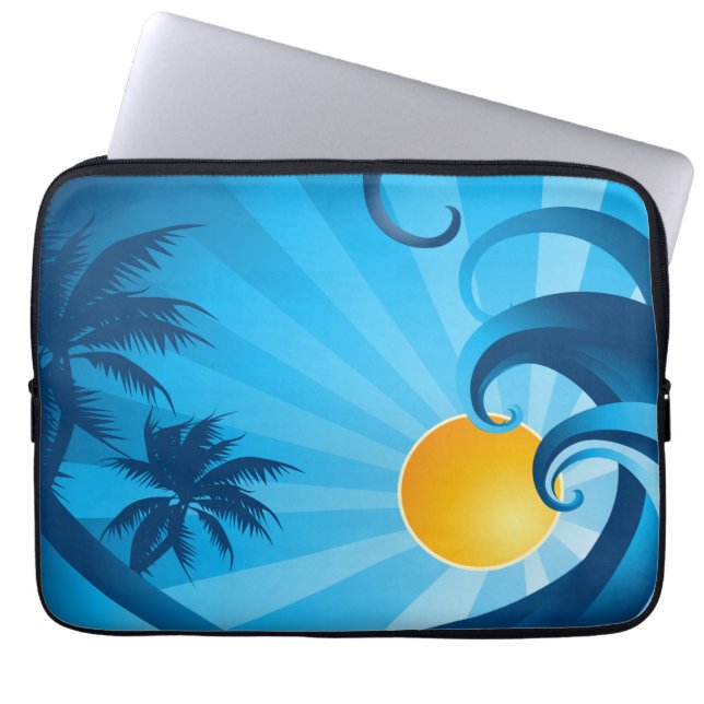 Sun and Surf Sea Wave Illustration Laptop Sleeve (Front)