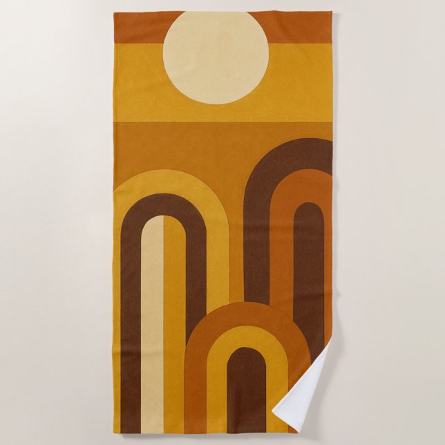 Sun & Arches Mid Century Modern Geometric Design Beach Towel (Front)
