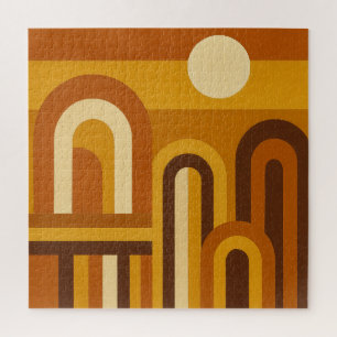 Sun & Arches Mid Century Modern Geometric Design Jigsaw Puzzle