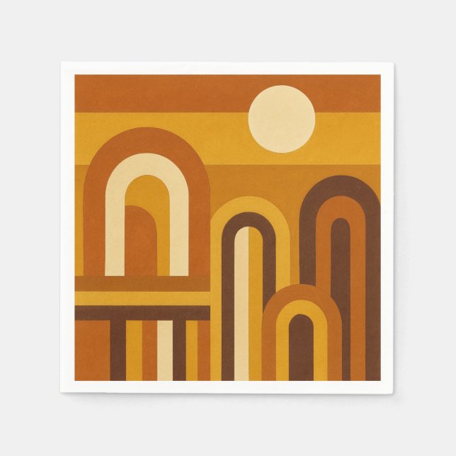 Sun & Arches Mid Century Modern Geometric Design Napkin (Front)