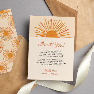 Sun baby shower here comes the son boho retro  thank you card