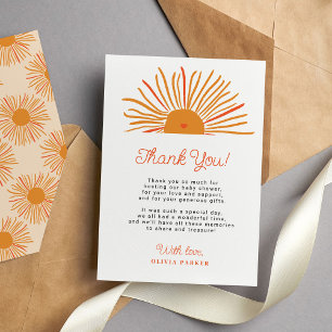 Sun baby shower here comes the son boho retro  thank you card