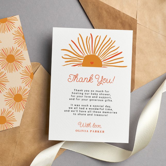Sun baby shower here comes the son boho retro  thank you card (Creator Uploaded)
